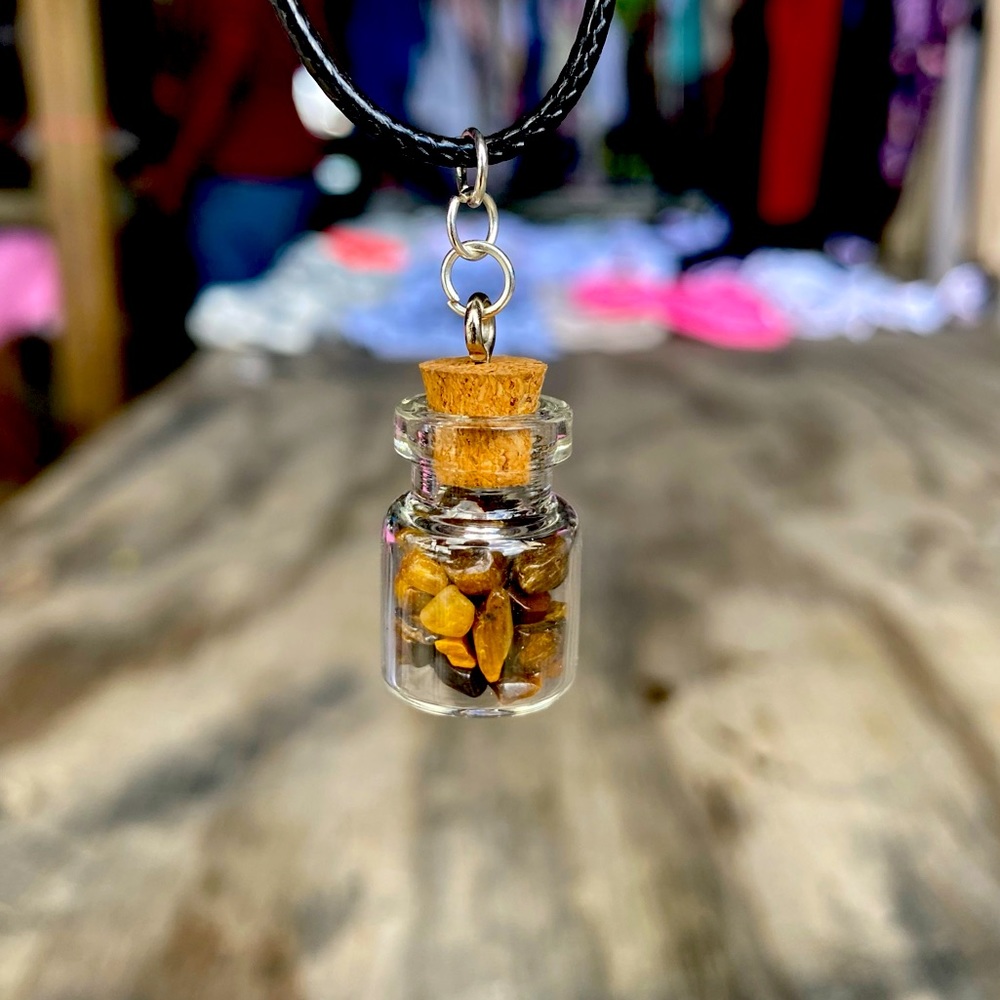 Make a Wish Bottle Charm Necklace w/ Tiger Eye Crystals